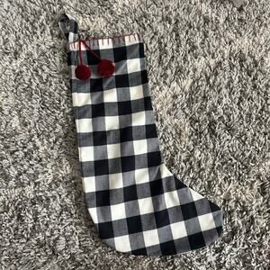 Magaschoni Home Black White Buffalo Plaid Gingham Check Christmas Stocking Pom